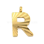 Ion Plating(IP) 304 Stainless Steel Charms, Handmade Engrave Figure, Full Polished, Golden, Letter R, 14x9x2mm, Hole: 1.8mm(STAS-G345-01G-R)