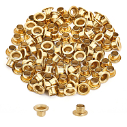 Brass Grommet Eyelet Findings, for Bag Making, Flat Round, Golden, 0.8x0.45cm, Hole: 4mm, 100pcs/bag(KK-WH0058-15)