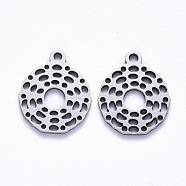 304 Stainless Steel Pendants, Flat Round, Stainless Steel Color, 17.5x14.5x1mm, Hole: 1.6mm(STAS-S113-005)