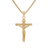 Cross Pendant Necklace with Jesus Crucifix Religious Necklace Sacrosanct Charm Neck Chain Jewelry Gift for Birthday Easter Thanksgiving Day, Golden, 21.65 inch(55cm)(JN1109B)