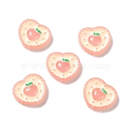 Opaque Resin Cabochons, DIY Accessories, Phone Case Decoration, Heart with Peach Pattern, Pink, 21x23.5x5.5mm(CRES-M010-04)