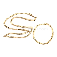 Brass Figaro Chain Bracelets & Necklaces for Women, Real 18K Gold Plated, Necklaces: 17.72 inch(45cm), Bracelet: 8.46 inch(21.5cm)(NJEW-U011-11G)