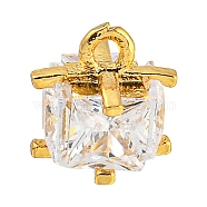 Rack Plating Brass Micro Pave Clear Cubic Zirconia Charms, Long-Lasting Plated, Lead Free & Cadmium Free, Cube, Real 18K Gold Plated, 7.5x7.5x6.5mm, Hole: 1.2mm(KK-P277-43G)