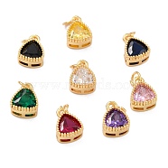 Real 18K Gold Plated Brass Inlaid Cubic Zirconia Charms, with Jump Ring, Long-Lasting Plated, Triangle, Mixed Color, 9.5x7x4mm, Jump Ring: 4x0.5mm, 2.5mm Inner Diameter(ZIRC-L100-076G)