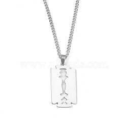 201 Stainless Steel Pendant Necklaces for Man, Sharp Edged Razor Blade, 23.74 inch(60.3cm), Rectangle: 35.5x19x1.3mm(NJEW-Q336-02C-P)