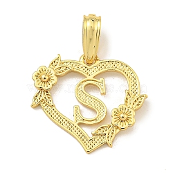 Heart Brass Pendants, Long-Lasting Plated, Cadmium Free & Lead Free, Real 18K Gold Plated, Letter S, 18x20x3mm, Hole: 3.5x7mm(KK-I714-04G-S)