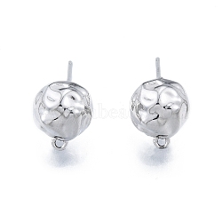 Brass Stud Earrings Findings, with Horizontal Loops, Half Round, Platinum, 11.7x9.6x5.3mm, Hole: 1mm, Pin: 0.8mm(KK-G432-27P)