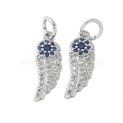 Brass Micro Pave Cubic Zirconia Pendants, Feather Charms, with Jump Ring, Platinum, 16x5.5x2mm, Hole: 3mm(KK-U056-40P)