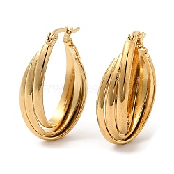 304 Stainless Steel Criss Cross Hoop Earrings for Women, Real 18K Gold Plated, 31x18x8.5mm(X-STAS-D085-15G)