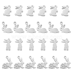 SUNNYCLUE 24Pcs 4 Style 201 Stainless Steel Bunny Charms, Rabbit, Easter Bunny, Stainless Steel Color, 6pcs/style(STAS-SC0003-43)
