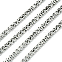 304 Stainless Steel Cuban Link Chains, Chunky Chains, Curb Chains, with Spool, Faceted, Unwelded, Stainless Steel Color, 7x5x1.4mm, about 32.8 Feet(10m)/roll(CHS-L015-12)