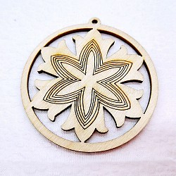 Maple Wood Big Pendants, Flat Round&Flower, Old Lace, 55x59x2mm, Hole: 2mm(WOOD-TAC0008-11)