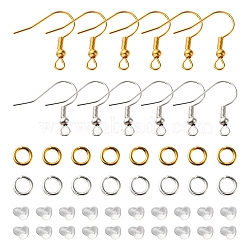 80Pcs 2 Color Iron Earring Hooks, French Hooks with Coil and Ball, with 12Pcs Open Jump Rings & 100Pcs Plastic Ear Nuts, Golden & Silver, 17~19x0.8mm, Hole: 2mm, 22 Gauge, Pin: 0.6mm, 40Pcs/color(DIY-FS0004-37)