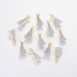 Polycotton(Polyester Cotton) Tassel Pendant Decorations, with Unwelded Iron Jump Rings, Golden, Light Grey, 10~16x2mm, Hole: 1.5mm(OCOR-S102-24)