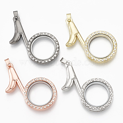 Alloy Magnetic Locket Big Pendants, with Rhinestone and Glass, Musical Note, Crystal, Mixed Color, 54x29x7mm, Hole: 3.5x6mm; Inner Diameter: 21mm(PALLOY-T052-01)
