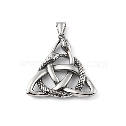 304 Stainless Steel Pendants, with 201 Stainless Steel Snap on Bails, Trinity Knot with Snake Charm, Antique Silver, 43.5x43x5mm, Hole: 9x4mm(STAS-K255-10AS)
