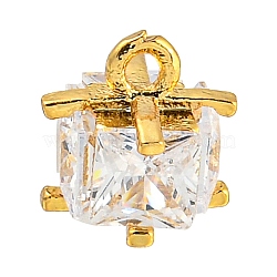 Rack Plating Brass Micro Pave Clear Cubic Zirconia Charms, Long-Lasting Plated, Lead Free & Cadmium Free, Cube, Real 18K Gold Plated, 7.5x7.5x6.5mm, Hole: 1.2mm(KK-P277-43G)