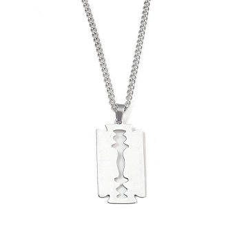 201 Stainless Steel Pendant Necklaces for Man, Sharp Edged Razor Blade, 23.74 inch(60.3cm), Rectangle: 35.5x19x1.3mm