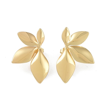 304 Stainless Steel Studs Earrings, Jewely for Women, Golden, Leaf, 22.5x36.5mm