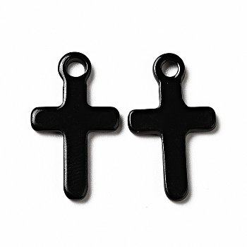 Spray Painted 201 Stainless Steel Pendants, Cross Charm, Black, 21x12.5x2mm, Hole: 2mm