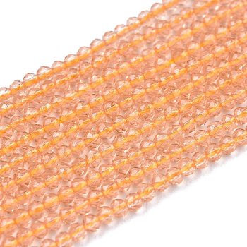 Glass Beads Strands, Imitation Quartz, Faceted, Round, Light Salmon, 2mm, Hole: 0.5mm,  about 175pcs/strand, 14.9 inch(38cm)