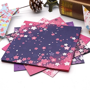 Square with Sakura Pattern Origami Paper, Folding Solid Color Papers, Kids Handmade DIY Scrapbooking Craft Decoration, Indigo, 150x150mm, 60pcs/set
