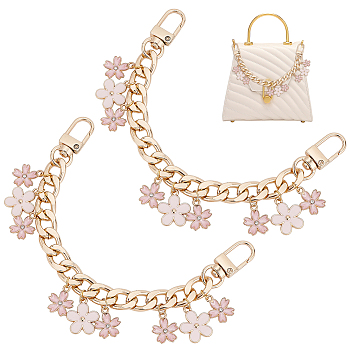 Elite 2Pcs Alloy Enamel Sakura Charm Purse Strap Extenders, with Aluminum Curb Chains, Purse Making Supplies, Pink, 20cm