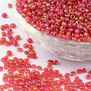 (Repacking Service Available) Round Glass Seed Beads, Transparent Colours Rainbow, Round, Red, 8/0, 3mm, about 12g/bag