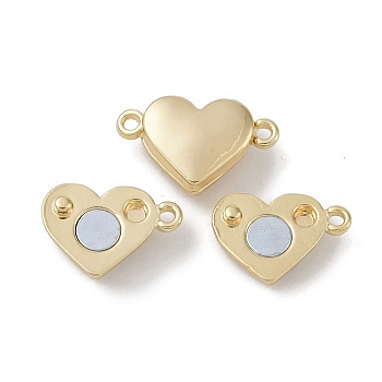 Brass Magnetic Clasps, Heart, Real 18K Gold Plated, 11x18.5x5mm, Hole: 1.2mm