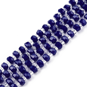Opaque Solid Color Glass Beads Strands, Abacus, Dark Blue, 4x3mm, Hole: 0.8mm, about 146~150pcs/strand, 24.41 inch~25.2 inch(62~64cm)