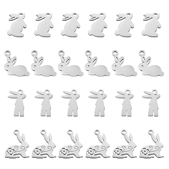 SUNNYCLUE 24Pcs 4 Style 201 Stainless Steel Bunny Charms, Rabbit, Easter Bunny, Stainless Steel Color, 6pcs/style
