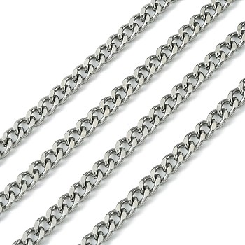 304 Stainless Steel Cuban Link Chains, Chunky Chains, Curb Chains, with Spool, Faceted, Unwelded, Stainless Steel Color, 7x5x1.4mm, about 32.8 Feet(10m)/roll