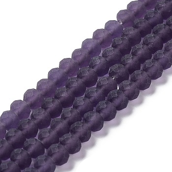 Transparent Glass Beads Strands, Faceted, Frosted, Rondelle, Purple, 8mm, Hole: 1mm, about 63~65pcs/strand, 39~40cm