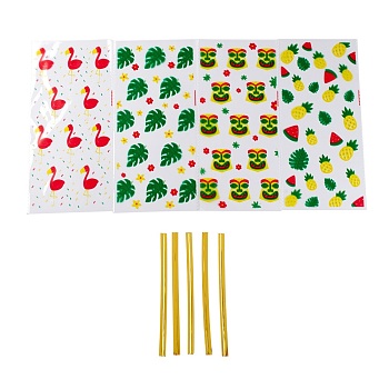 OPP Plastic Storage Bags, Hawaii Theme, for Party Candy, Cookies, Gift Packaging, Rectangle, Mixed Patterns, 27x13x0.01cm, Binding Wire: 8x0.4x0.04cm, 100pc/bag