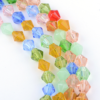 Glass Beads Strands, Faceted, Bicone, Mixed Color, 4mm, Hole: 1mm, about 92~96pcs/strand, 13.78~14.37 inch