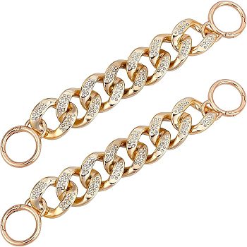 Plastic Rhinestone Curb Chain Bag Straps, with Zinc Alloy Spring Ring Clasps, Bag Replacement Accessories, Golden, 23.8x3.4x0.4cm