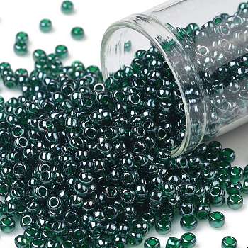 TOHO Round Seed Beads, Japanese Seed Beads, (118) Transparent Luster Green Emerald, 8/0, 3mm, Hole: 1mm, about 222pcs/bottle, 10g/bottle
