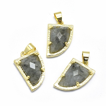 Natural Labradorite Pendants, with Brass Findings,  Knife, Faceted, Golden, 23x14x6mm, Hole: 5.5x3.5mm