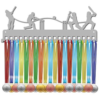 Fashion Iron Medal Hanger Holder Display Wall Rack, 20-Hooks, with Screws, Silver, Cricket, Sports, 150x400mm, Hole: 5mm