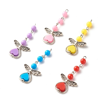 Handmade Heart Polymer Clay Big Pendants, with Opaque Plastic Beads and Alloy Heart Frames , Mixed Color, 52mm, Hole: 2mm