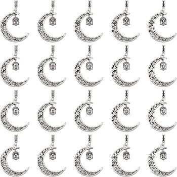 Tibetan Style Alloy Pendants, Moon with Buddha Head, Antique Silver, 41x30x1.5mm, Hole: 5mm, 20pcs/box