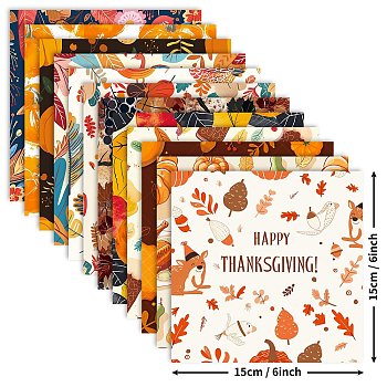 Thanksgiving Day Leaf Turkey Scrapbooking Paper Pads Set, for Card Making Craft Scrapbook Decoration, Mixed Color, 152x152x0.1mm, 12pcs/set