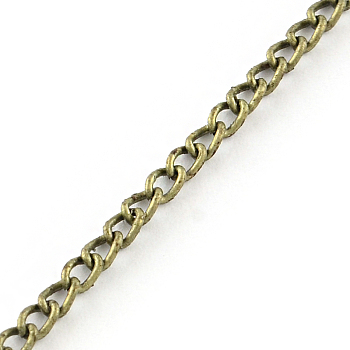Unwelded Iron Twisted Chains, with Spool, Curb Chains, Antique Bronze, 3.3x2.1x0.6mm, about 328.08 Feet(100m)/roll