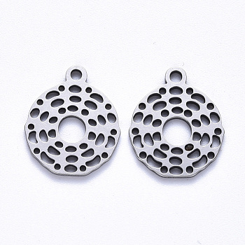 304 Stainless Steel Pendants, Flat Round, Stainless Steel Color, 17.5x14.5x1mm, Hole: 1.6mm