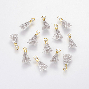 Polycotton(Polyester Cotton) Tassel Pendant Decorations, with Unwelded Iron Jump Rings, Golden, Light Grey, 10~16x2mm, Hole: 1.5mm
