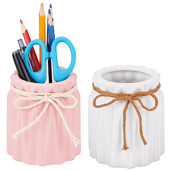 2Pcs 2 Colors Porcelain Small Vases Display Decorations, Multi-Purpose Storage Bottle, with Hemp Rope Bowknot, Mixed Color, 90x97.5mm, Inner Diameter: 89x57mm, 1pc/color