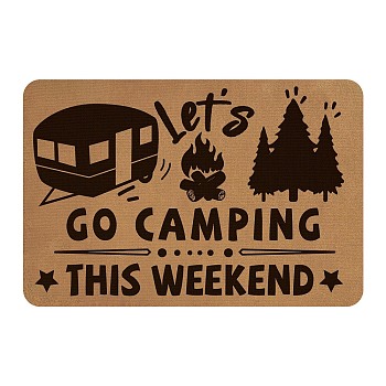 Linen and Rubber Ground Mat, Rectangle with Word Let's GO CAMPING THIS WEEKEND, Peru, Word, 40x60cm