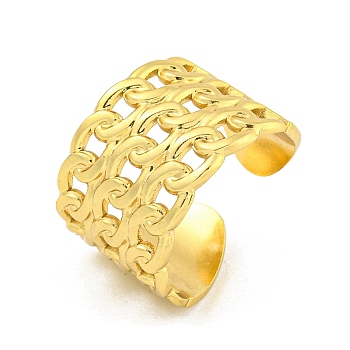 304 Stainless Steel Oval Curb Chain Open Cuff Rings, Wide Band Ring for Women, Golden, 15mm