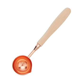 Brass Wax Sticks Melting Spoon, with Wood Handle, Rose Gold, 121x30x15.3mm