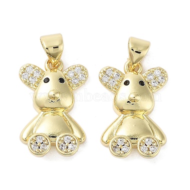 Real 18K Gold Plated Black Bear Brass+Cubic Zirconia Pendants